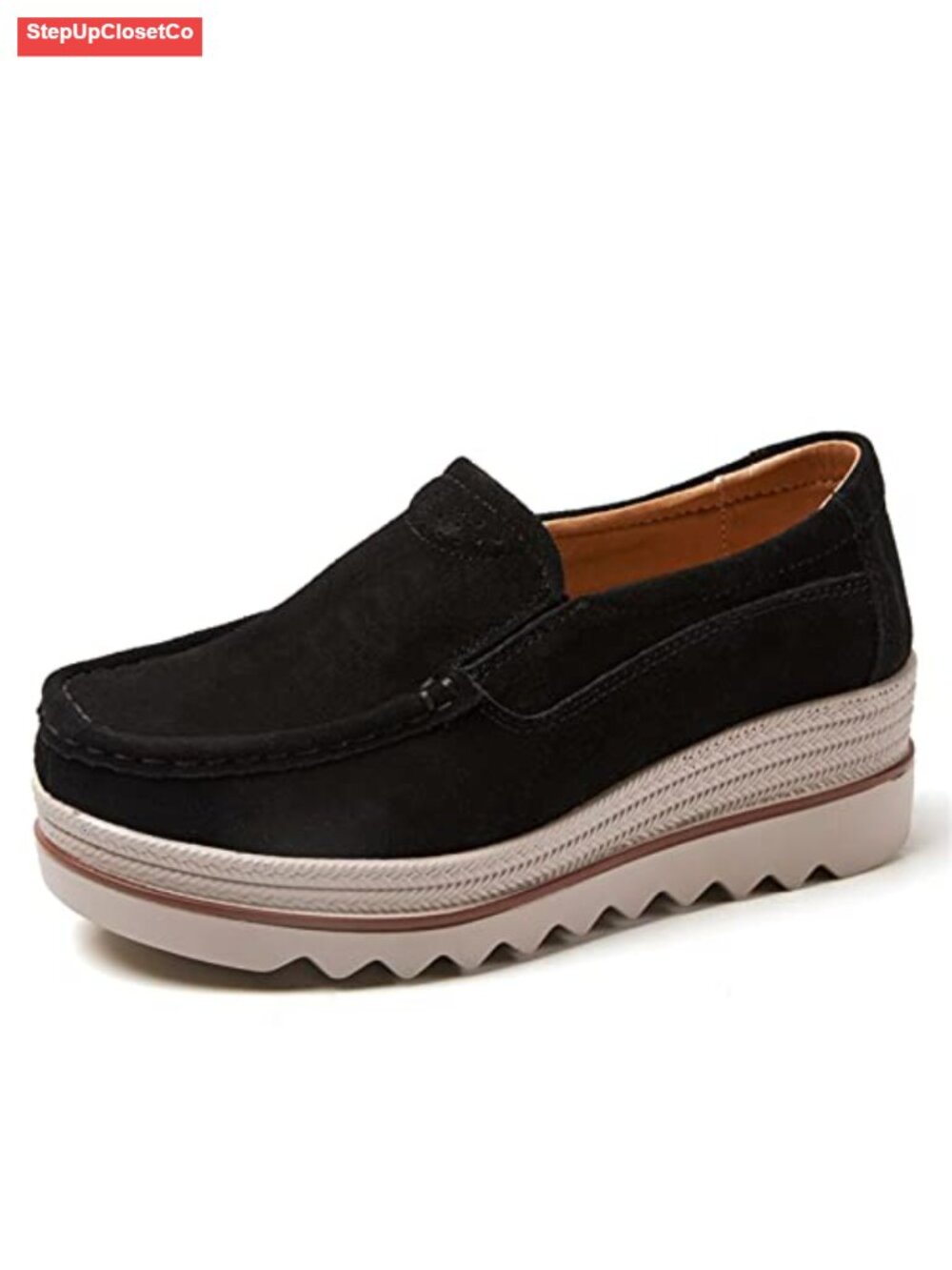 Women's Suede Platform Loafers Slip-On Wedge Heel Comfortable Walking Shoes